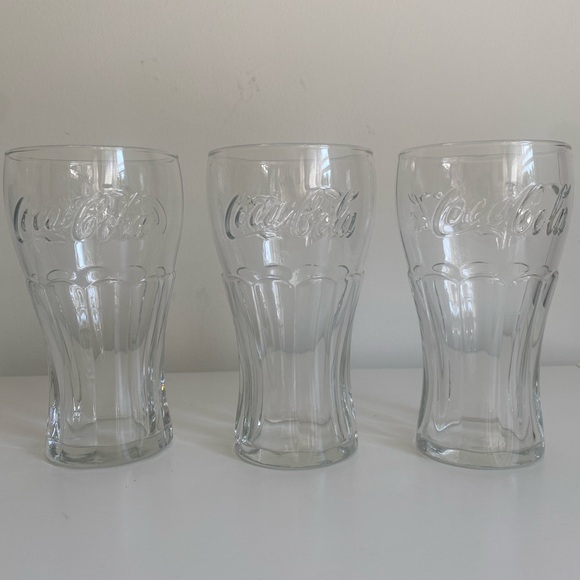 VTG Coca-Cola Classic Collectible Embossed Clear Drinking Glasses 16oz Set Of 3 - Picture 2 of 11